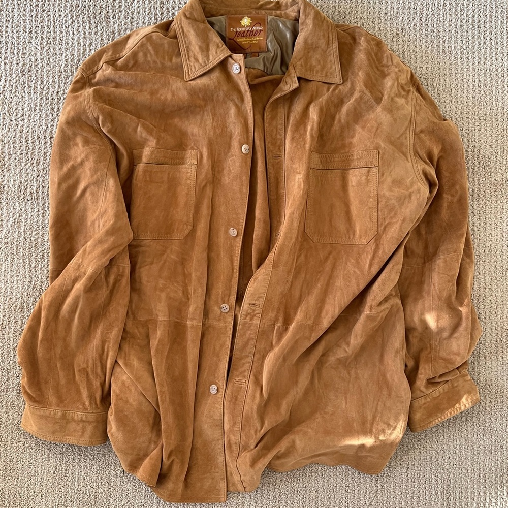 The Territory Ahead Highlands Suede Mens Shacket Vintage Shirt Jacket Tan XL